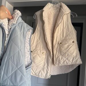Off White or Light Blue Quilted Vest with Sherpa Inner Lining